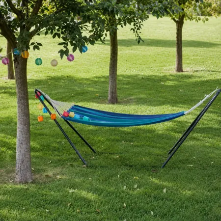 Telo Amaca con Asse in Legno 80x200 cm da Esterno Cotone Blu Verde