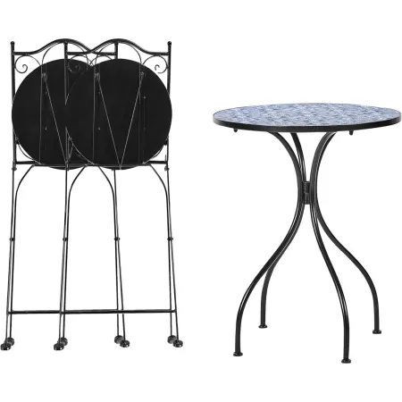 Set Tavolo 60x60 2 Sedie Pieghevoli da Esterno Ceramica Fantasia Blu