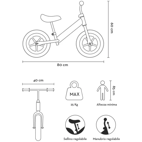 Balance Bike Bicicletta Bambini Azzurra Rocket Senza Pedali 2-3 Anni