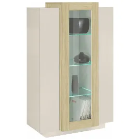 Vetrina Mobile da Soggiorno 3 Ante Beige Rovere Vetro Moderna 5 Ripiani
