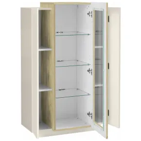 Vetrina Mobile da Soggiorno 3 Ante Beige Rovere Vetro Moderna 5 Ripiani 2