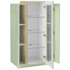 Vetrina Mobile 3 Ante Verde Salvia Rovere Moderna 5 Ripiani Soggiorno 2