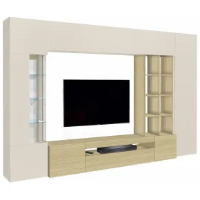 Parete Soggiorno Attrezzata Porta TV Vetrina Libreria Beige Rovere