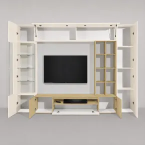Parete Soggiorno Attrezzata Porta TV Vetrina Libreria Beige Rovere 2