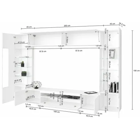 Parete Attrezzata 2 Vetrine Porta TV Libreria Beige Rovere Soggiorno