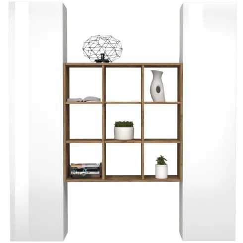 Parete Attrezzata Libreria Soggiorno Bianco Lucido Rovere 170 cm