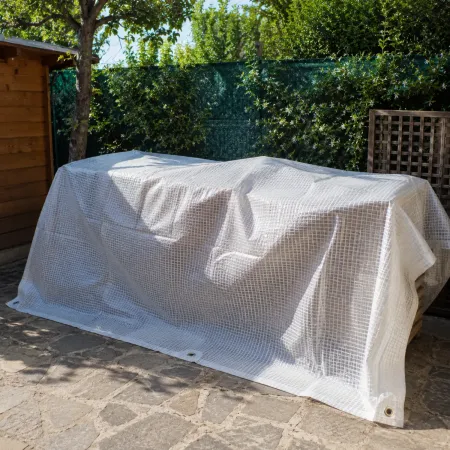 Telo 4x4 m Occhiellato Impermeabile PE Bianco Copertura Lavabile