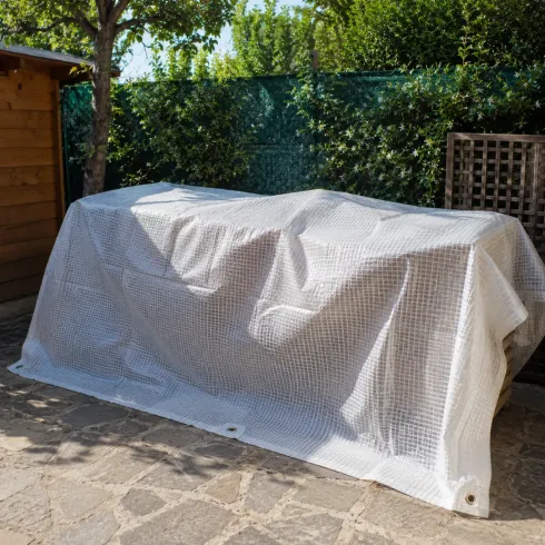 Telo Occhiellato Copertura Impermeabile 4x6 m Lavabile PE Bianco