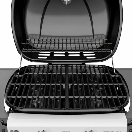Barbecue a Gas 2 Fuochi 5 kW Griglia in Ghisa Smaltata Scaldavivande
