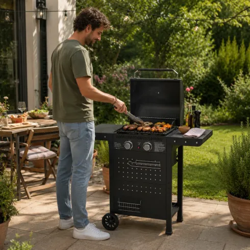 Barbecue a Gas 2 Bruciatori Acciaio Inox 5 kW Griglia in Ghisa Smaltata