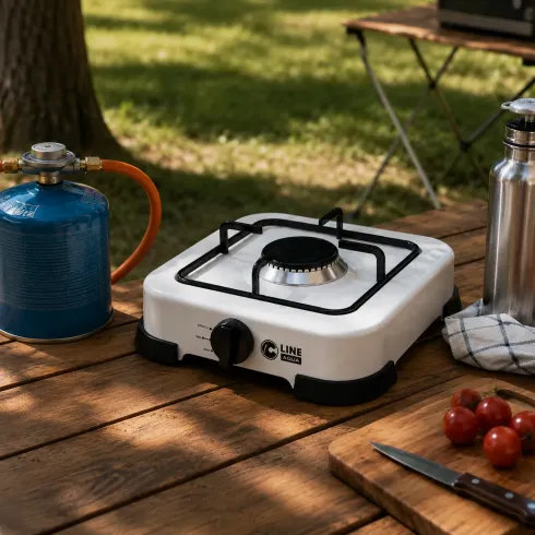 Fornello a Gas GPL 1 Fuoco Portatile 2,2 kW per Uso Esterno Bianco