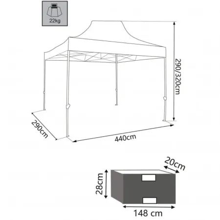 Gazebo per Giardino Eventi 290x440 cm Rettangolare Pieghevole Bianco