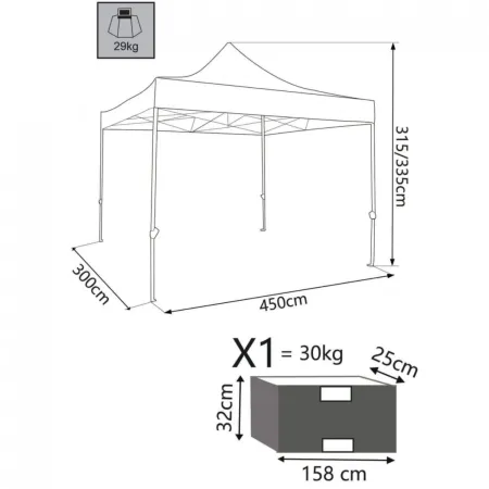 Gazebo Pieghevole 300x450 cm per Giardino Bianco Alluminio PVC Sacca