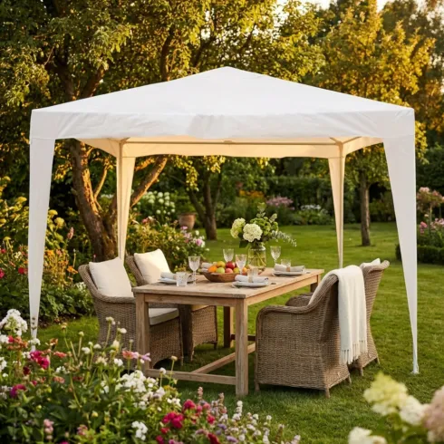 Gazebo da Esterno 2x3 m Telo in Raffia Bianco Rettangolare Acciaio
