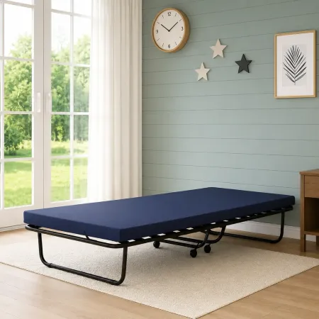 Letto Singolo Pieghevole in Acciaio con Materasso 80x190 cm con Ruote