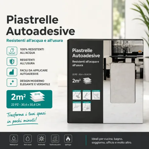Set 22 Piastrelle Autoadesive LTV PVC Effetto Marmo Parete Pavimento