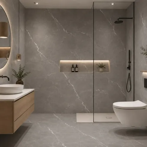 Set 22 Piastrelle Autoadesive PVC Effetto Marmo Grigio Muro Pavimento