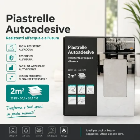 Set 22 Piastrelle Autoadesive PVC Effetto Marmo Grigio Muro Pavimento