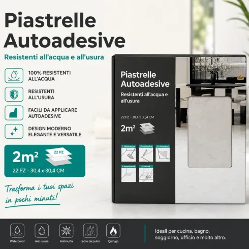 Set 22 Piastrelle Autoadesive PVC Effetto Marmo Beige Muro Pavimento