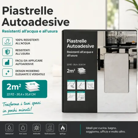 Set 22 Piastrelle per Parete Pavimento LTV PVC Effetto Maiolica Creta