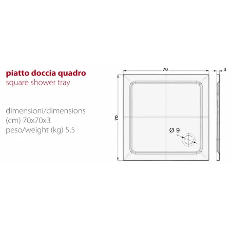 Piatto Doccia Quadrato in Resina 76x76x3 cm Ultrasottile Antiscivolo