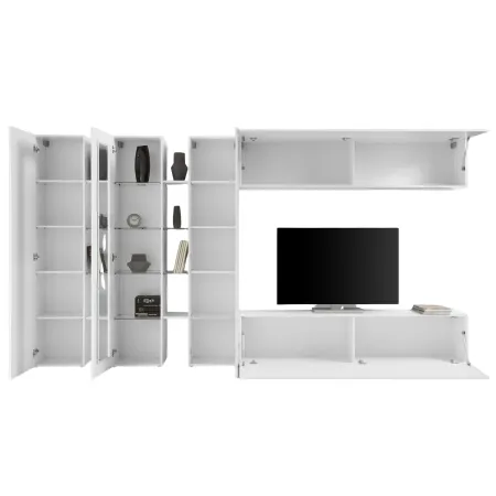 Parete Attrezzata Soggiorno Asimmetrica 340cm Colonne Vetrina Porta Tv