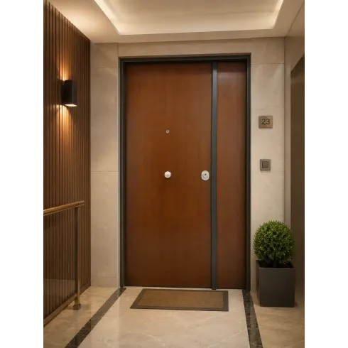 Portone Blindato Interno 2 Ante Porta Classe 3 Liscio Cilindro Europeo Noce