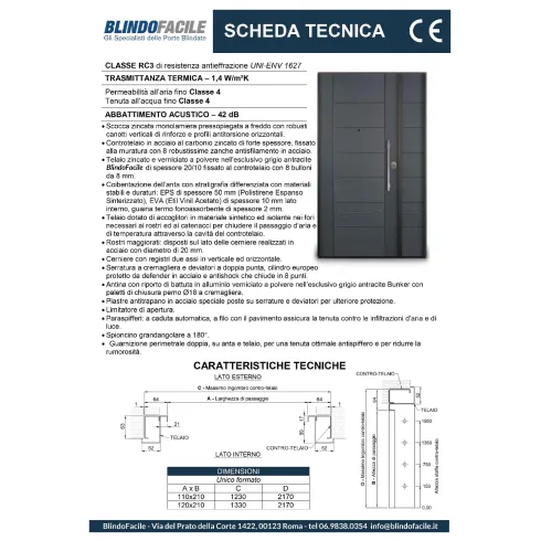 Porta Blinda 2 Ante da Interno Configurabile Classe 3-4 Noce e Bianco