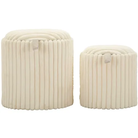 Set 2 Pouf Contenitori Imbottiti Bianco Seduta Tavolino Soggiorno Camera
