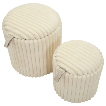Set 2 Pouf Contenitori Imbottiti Bianco Seduta Tavolino Soggiorno Camera