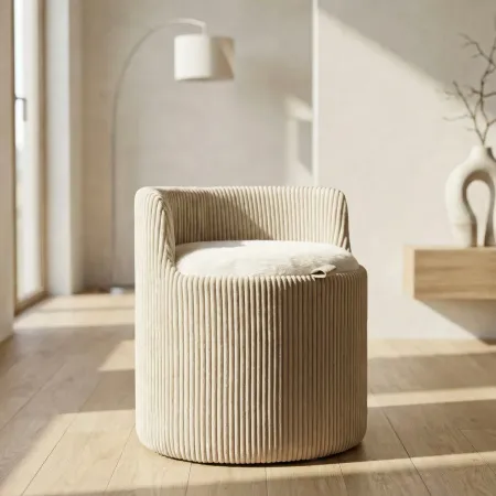 Pouf da Toeletta Contenitore Bianco Imbottito per Camera Soggiorno