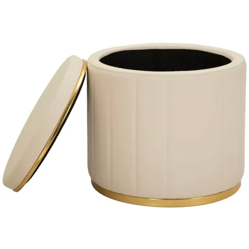 Pouf con Contenitore Similpelle Crema Oro Moderno Soggiorno Camera