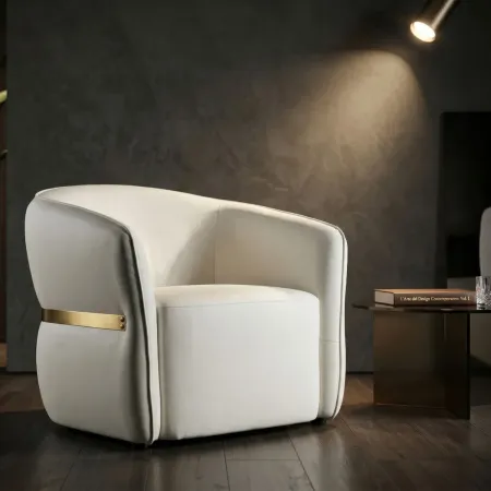 Poltrona con Braccioli Similpelle Bianco Base Metallo Oro Soggiorno
