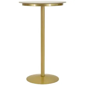 Tavolo da Bar Alto in Metallo Oro 60x60x103cm con Piano Effetto Marmo