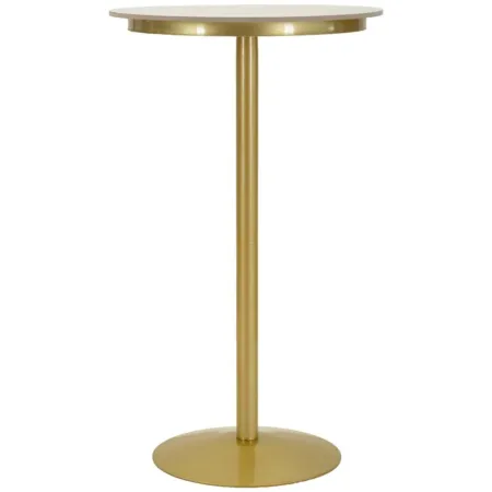 Tavolo da Bar Alto in Metallo Oro 60x60x103cm con Piano Effetto Marmo