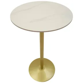 Tavolo da Bar Alto in Metallo Oro 60x60x103cm con Piano Effetto Marmo 2