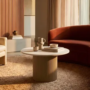 Tavolino da Caffè in Metallo con Piano Marmo Artificiale Bianco Salone 2