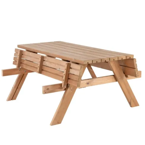 Tavolo Picnic in Legno Termotrattato Panche Richiudibili 177x153x76cm