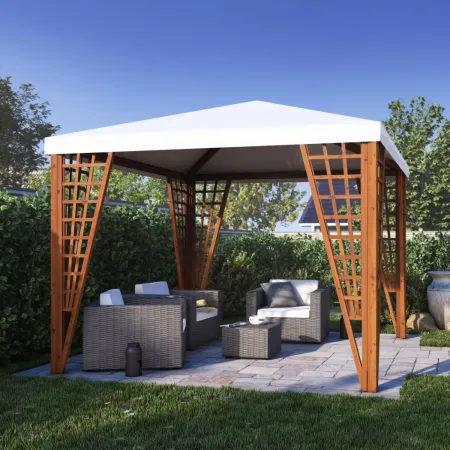 Gazebo da Giardino in Legno Impregnato 3x3 m Noce Copertura Removibile
