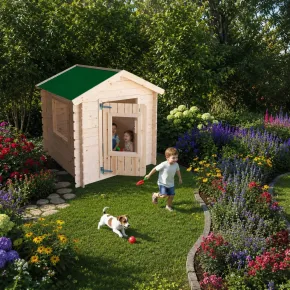 Casetta per Bambini in Legno Snoopy 98x98x112cm con Porta Finestrata 2