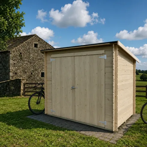 Casetta in Legno Addossata 218x130 cm con Porta Doppia e Pavimento