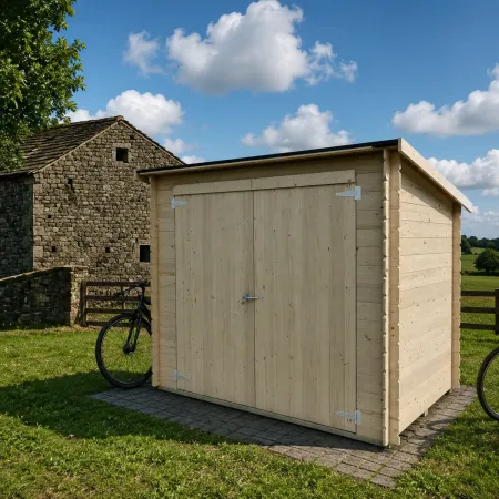 Casetta in Legno Addossata 218x130 cm con Porta Doppia e Pavimento