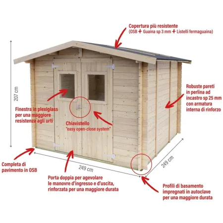 Casetta in Legno Block House 249x249 cm Impermeabile da Giardino