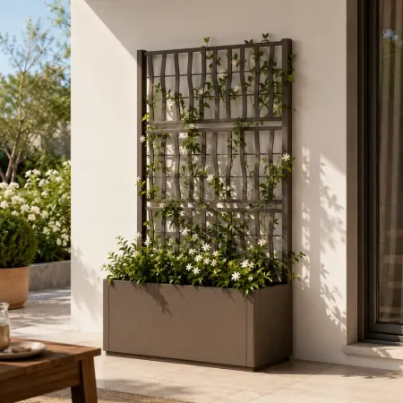 Fioriera con Spalliera Rampicanti Tortora 80x36x140 cm in Plastica