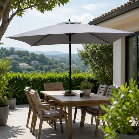 Ombrellone Rotondo Grigio 3 mt Push Up Antivento Tavolo Giardino Palo Centrale