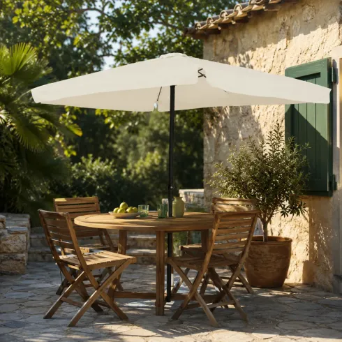 Giardino Ombrellone Quadrato 3x3 Ecru Manovella Tavolo Arredo Esterno Terrazzo