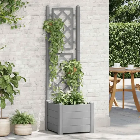 Fioriera con Spalliera Grigliata per Rampicanti Grigio 43x43x142 cm