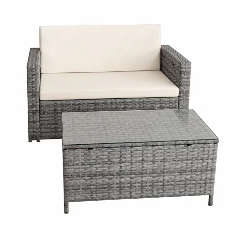 Salotto Giardino Grigio Effetto Rattan Divano Poltrone Tavolo Cuscini