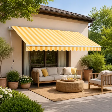Tenda da Sole Avvolgibile Barra Quadra 250x200 cm Giallo Bianco