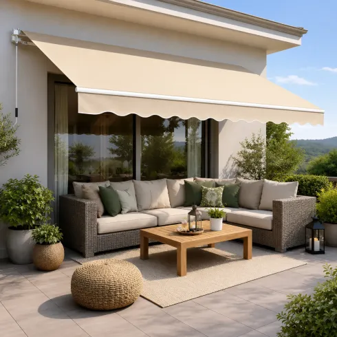 Tenda da Sole Avvolgibile a Barra Quadra 250x200 cm Beige da Esterno